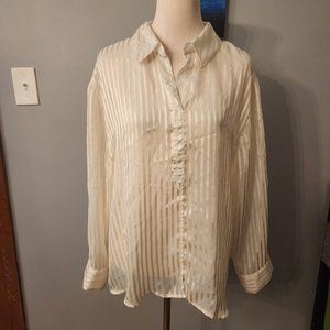 AVENUE Ivory Cream Button Up Shirt Top Sheer Striped Long Sleeve Size 18/20